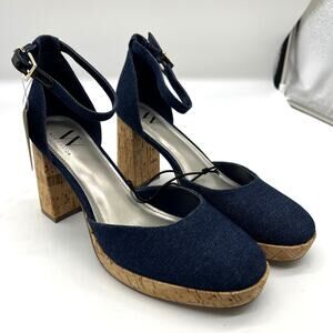 Worthington Womens Panama Block Heel Pumps Denim Size 9.5M